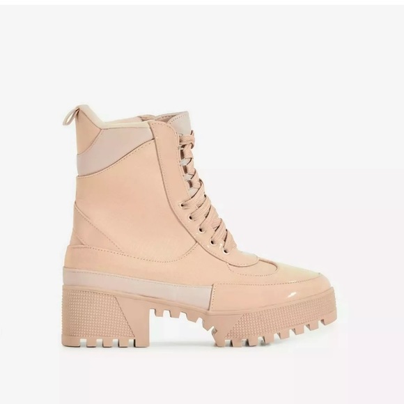 Pink Faux Snake Print Leather Combat Boots heels - Picture 5 of 8